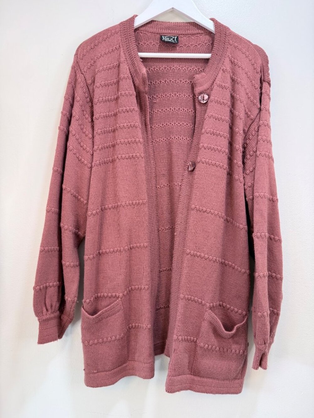 1970s Vintage DMC Italian Knit Cardigan Sweater Dusty Rose Mauve Made in Italy M